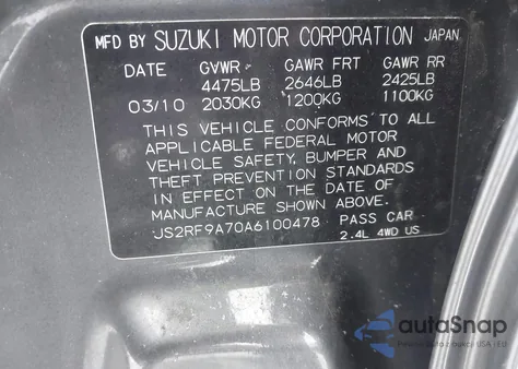 2010 Suzuki Kizashi Sls z USA, uszkodzony, nr VIN JS2RF9A70A6100478